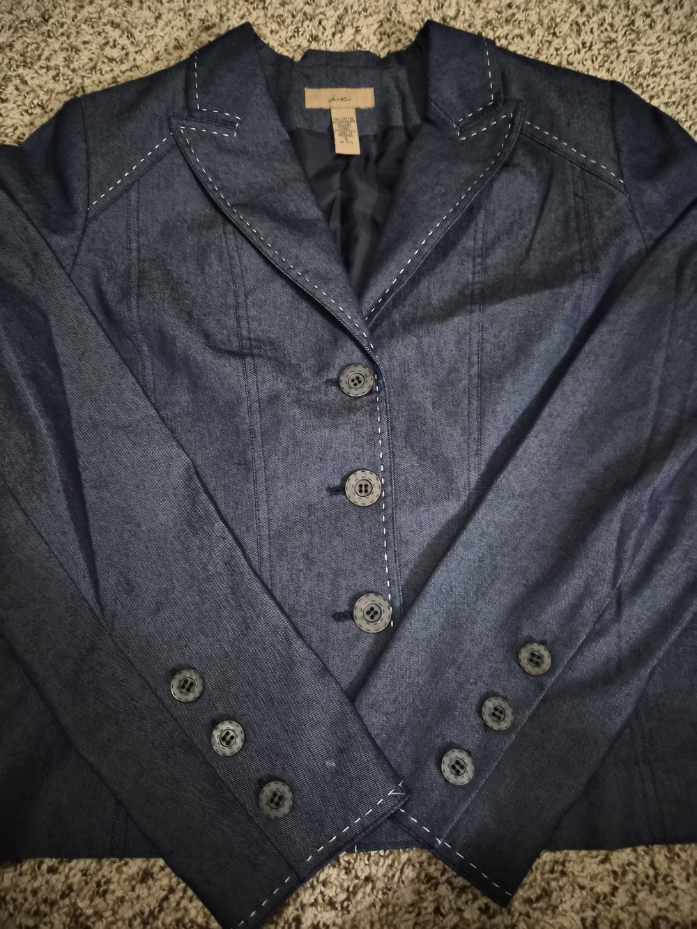 Dark Navy Denim Blazer with Contrast Topstitching